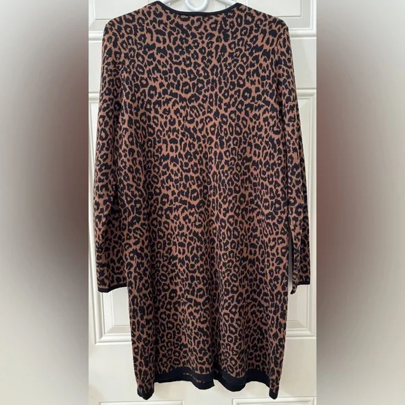 Rafaella Duster Dress Women's M Black & Brown Animal Print Leopard Zipper Knit - Picture 5 of 11